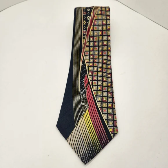 Vitaliano Pancaldi necktie black red 100%silk abstract tie luxury handmade Italy